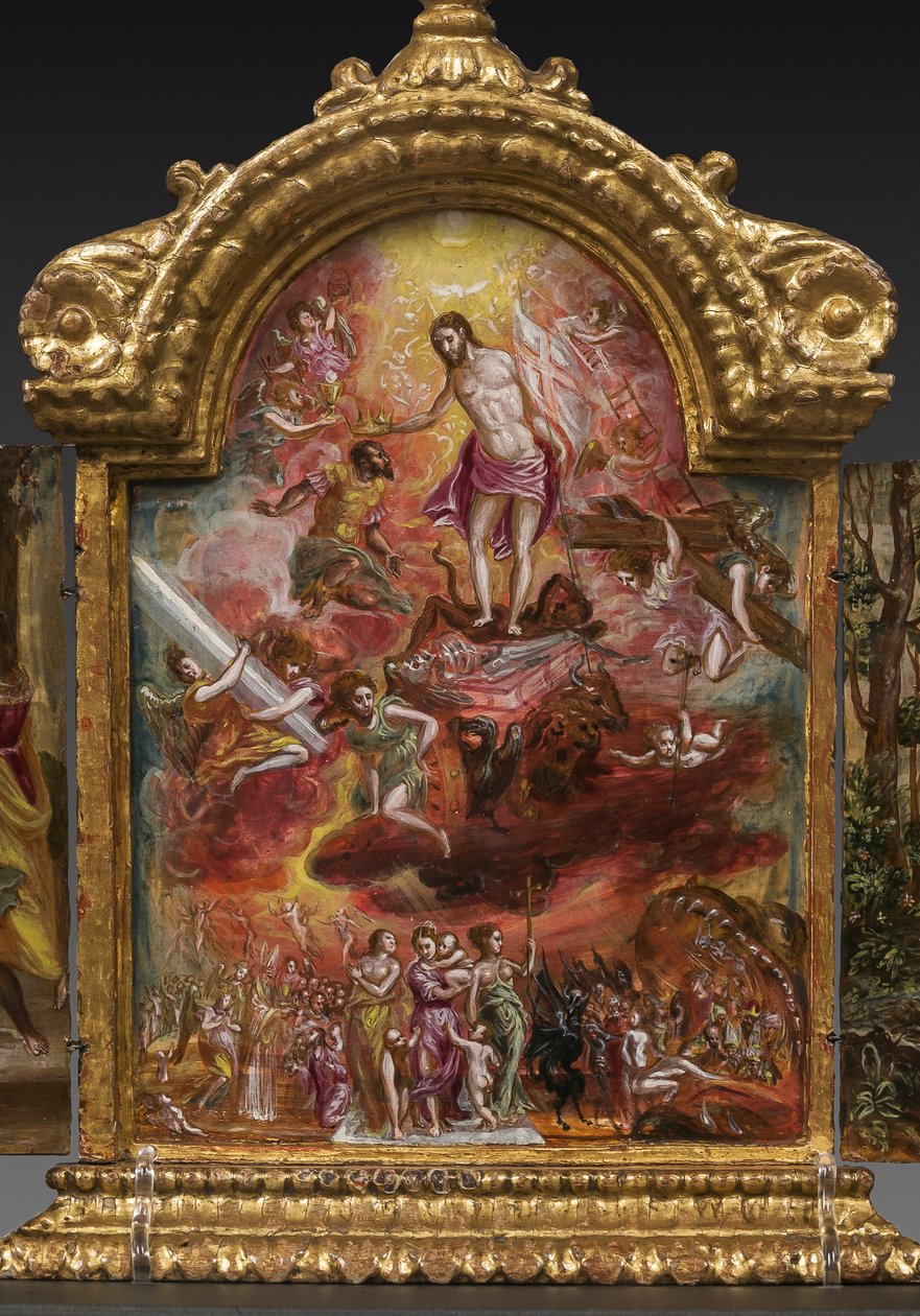 Ołtarz przenośny: centralny panel przedstawiający alegorię chrześcijańskiego rycerza, fragment 2384586 (tempera grassa na panelu) autorstwa El Greco