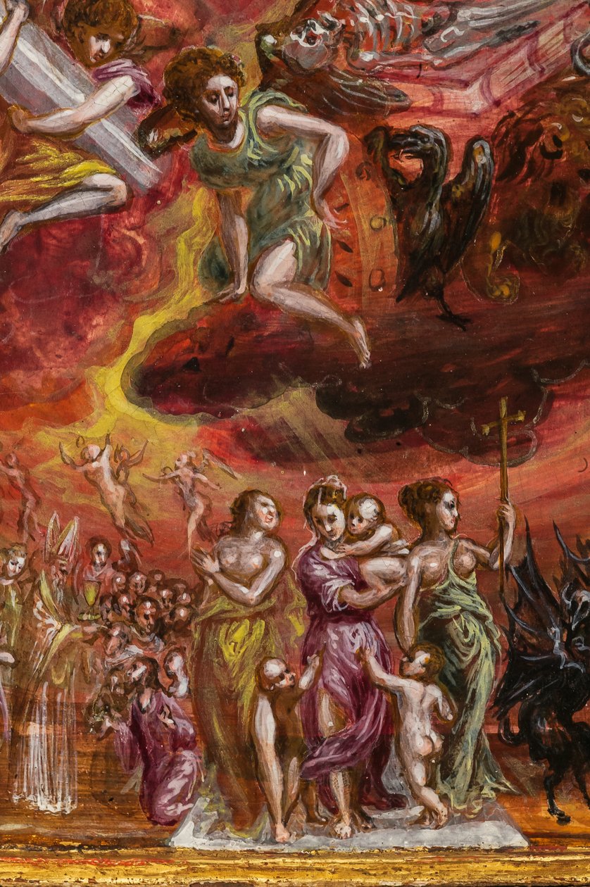 Ołtarz przenośny: centralny panel przedstawiający alegorię chrześcijańskiego rycerza, fragment 2384586 (tempera grassa na panelu) autorstwa El Greco