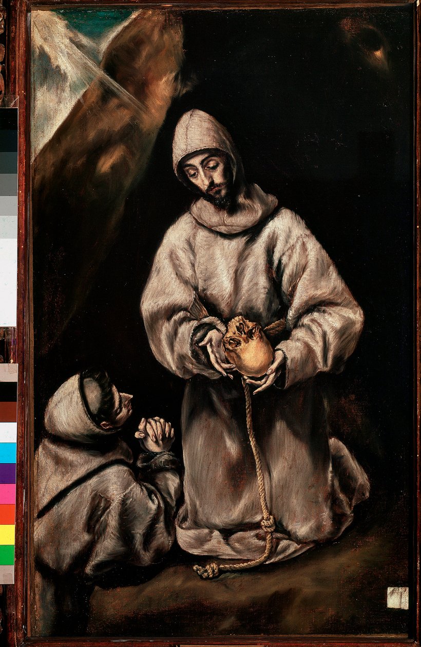 Św. Franciszek z Asyżu i brat Leon (Leone) medytują nad śmiercią, ok. 1600 (olej na płótnie) autorstwa El Greco
