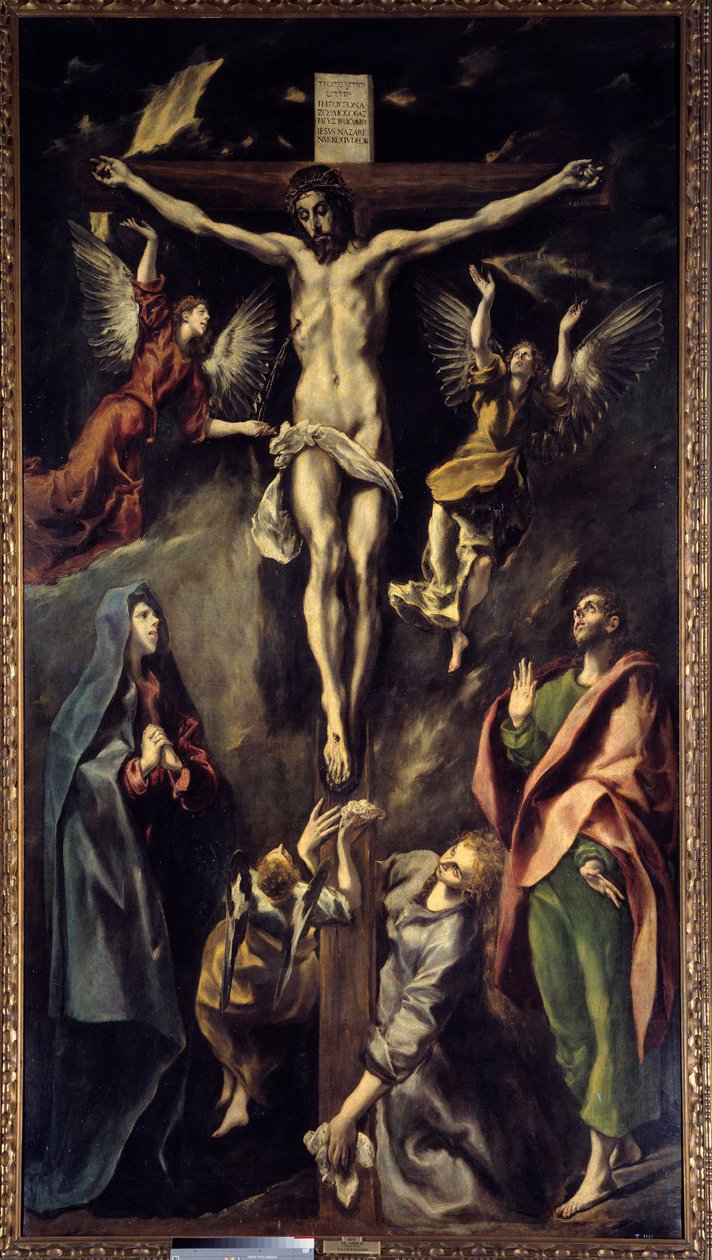 Obraz Ukrzyżowania autorstwa Domenikos Theotokopoulosa dit El Greco (1541-1614) XVII w. Słońce. 3,12x1,69 m Madryt, Muzeum Prado autorstwa El Greco