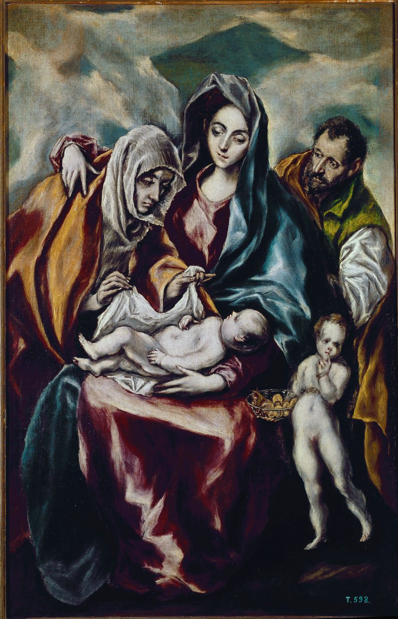 Dziewica z Dzieciątkiem (Święta Rodzina ze św. Janem Chrzcicielem i św. Anną) (olej na płótnie) autorstwa El Greco