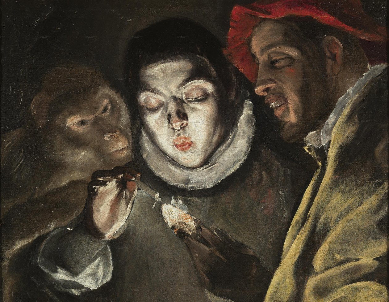 Alegoria z chłopcem zapalającym świecę w towarzystwie małpy i głupca (Fábula) autorstwa El Greco
