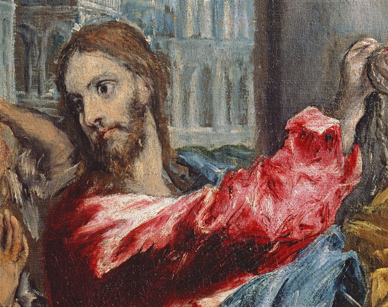 Chrystus wyprowadza kupców ze świątyni, fragment Chrystusa, ok. 1600 olej na płótnie, fragment z 29580 autorstwa El Greco