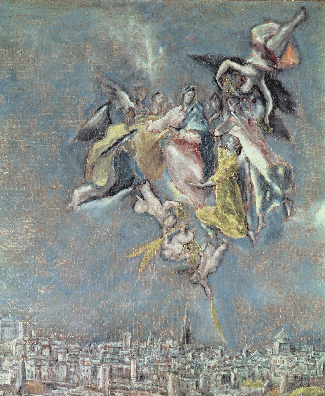 Widok i mapa miasta Toledo, detal aniołów olej na płótnie, detal z 124615 autorstwa El Greco