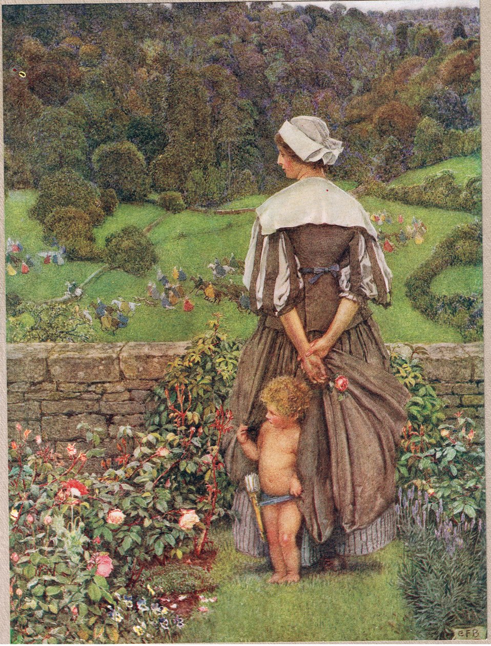 Odcień i krzyk za Kupidynem, ilustracja z „Księgi staroangielskich pieśni i ballad”, wydanej przez Hoddera i Stoughtona, ok. 1910 (kolor lito) autorstwa Eleanor Fortescue Brickdale