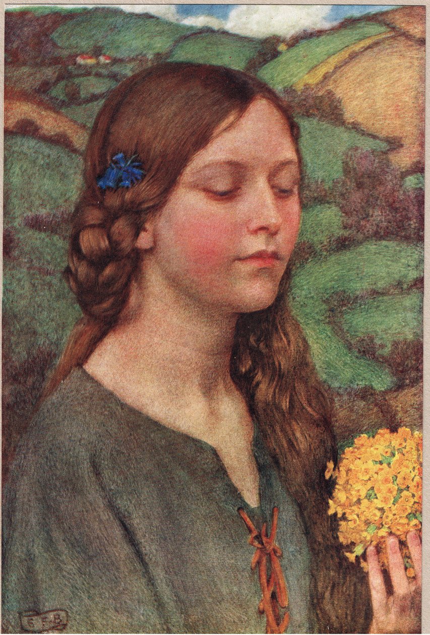 Bukiet kwiatów, ilustracja z „Księgi staroangielskich pieśni i ballad”, wydanej przez Hoddera i Stoughtona, ok. 1910 (kolor lito) autorstwa Eleanor Fortescue Brickdale