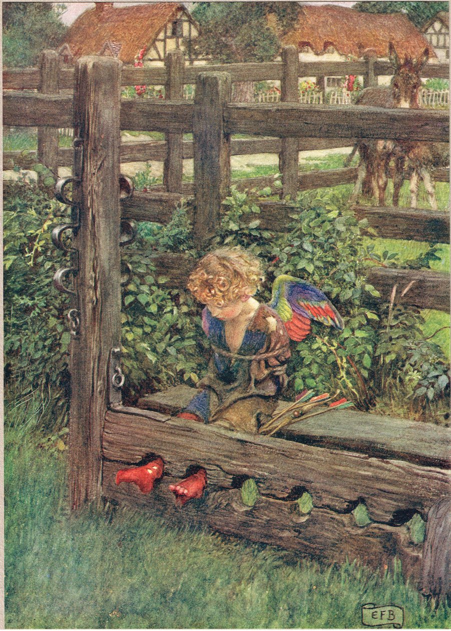 Ilustracja z „Księgi staroangielskich pieśni i ballad”, wydanej przez Stodder i Houghton, ok. 1910 (kolor lito) autorstwa Eleanor Fortescue Brickdale