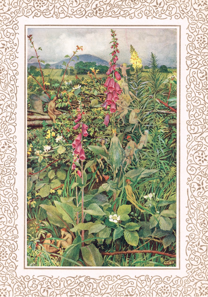 Naues Wróżki wśród naparstników, ilustracja z „Idylls of the King” Alfreda Tennysona (1809-92), wydanej przez Hodder & Stoughton autorstwa Eleanor Fortescue Brickdale