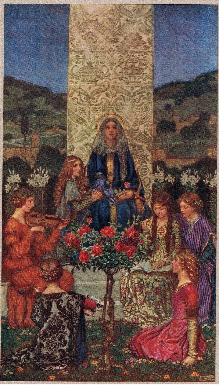Our Lady Sings Magnificat, ilustracja z „Księgi staroangielskich pieśni i ballad”, wydanej przez Stoddera i Houghtona, ok. 1910 (kolor lito) autorstwa Eleanor Fortescue Brickdale