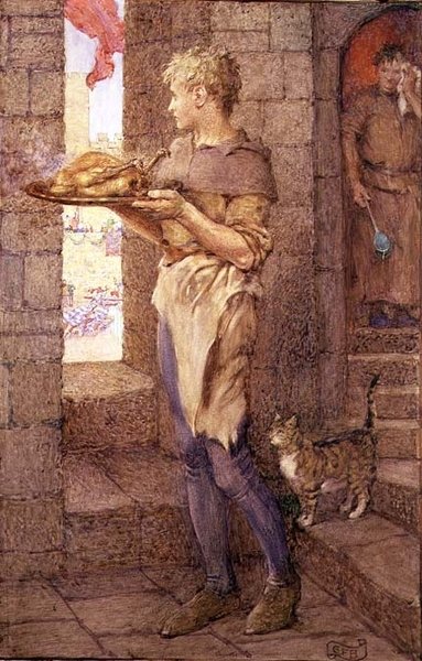 „Więc Gareth for Glory przeszedł sadzę jarzma kuchennego wasalizmu” autorstwa Eleanor Fortescue Brickdale