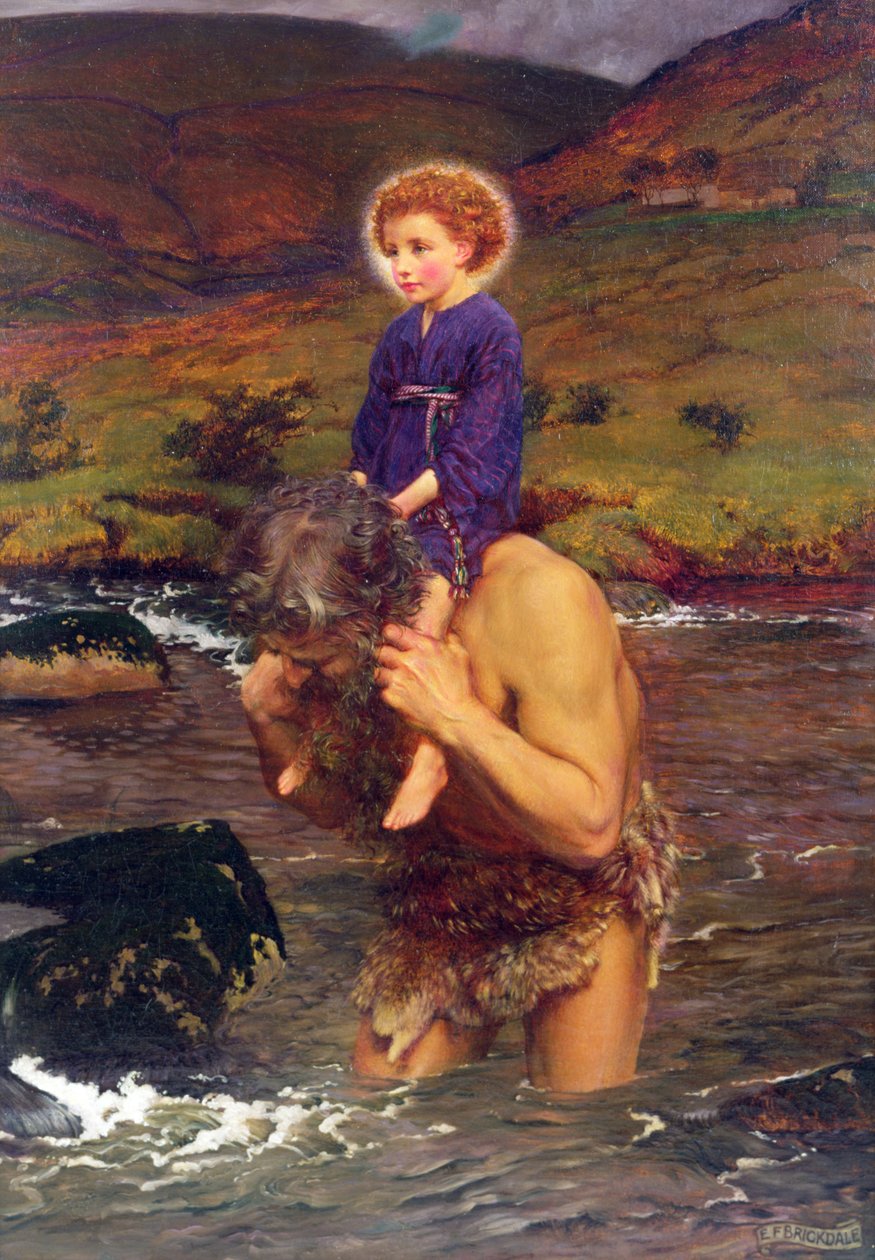 Św. Krzysztof niosący Dzieciątko Jezus (olej na płótnie) autorstwa Eleanor Fortescue Brickdale