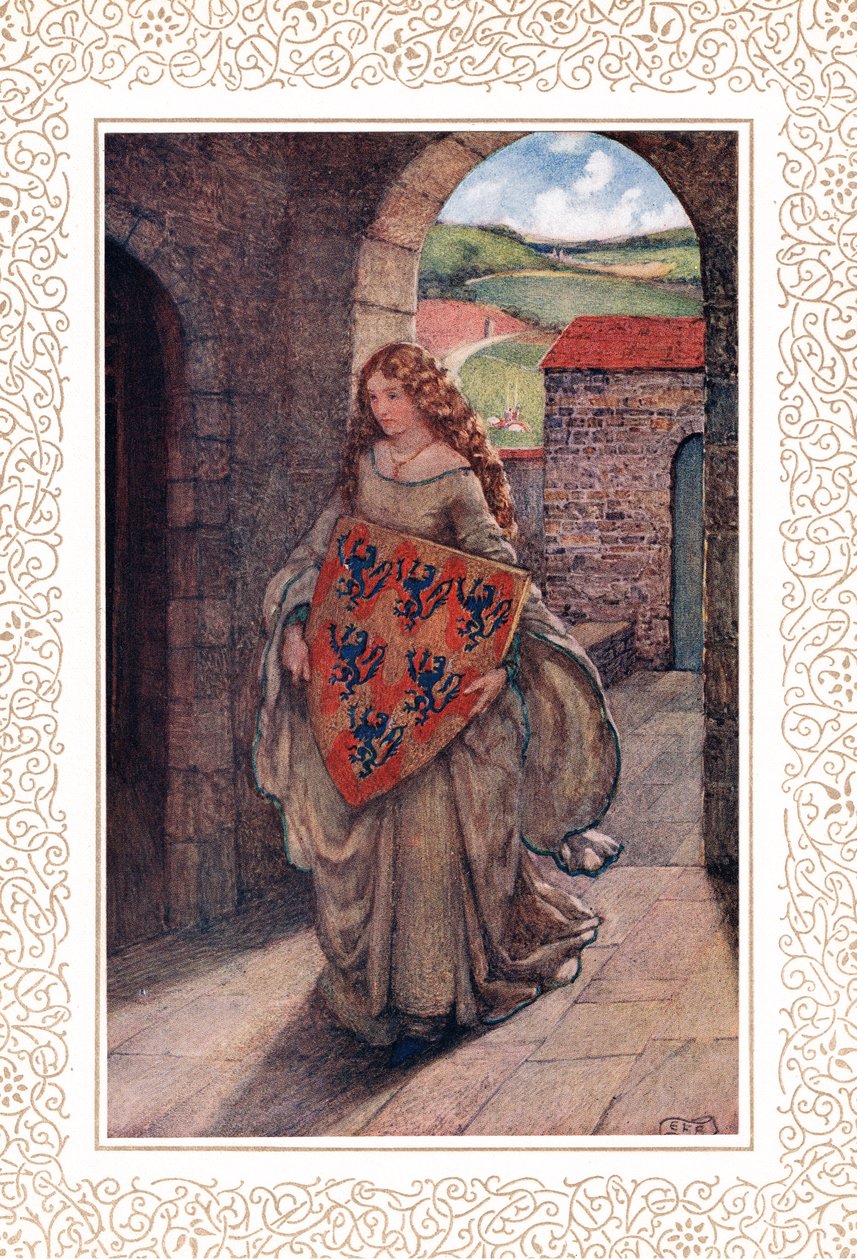 Następnie wspięła się na swoją wieżę…, ilustracja z „Idylls of the King” Alfreda Tennysona (1809-92), wydanej przez Hodder & Stoughton autorstwa Eleanor Fortescue Brickdale