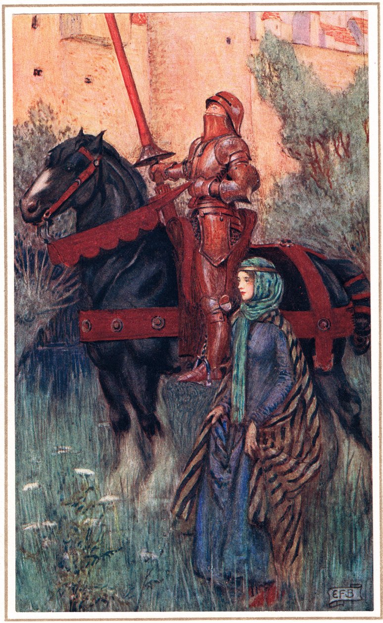 Zardzewiałe ramiona Yniola spoczywały na jego książęcej osobie..., ilustracja z "Idylls of the King" Alfreda Tennysona (1809-92), wydanej przez Hodder & Stoughton autorstwa Eleanor Fortescue Brickdale