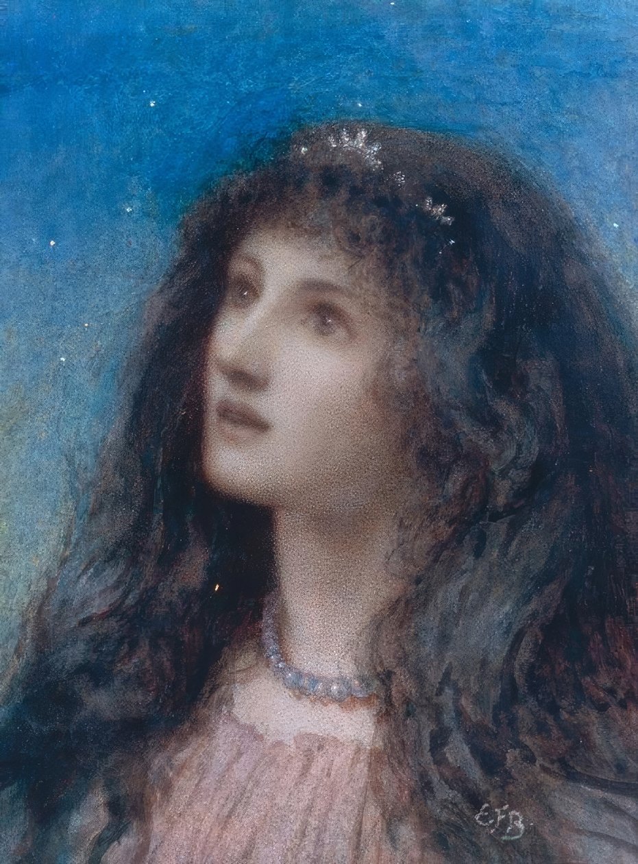 Głowa młodej dziewczyny w nocy autorstwa Eleanor Fortescue Brickdale