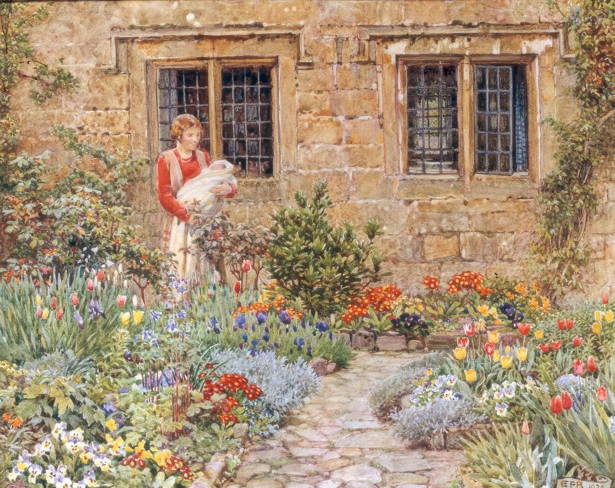 Matka i dziecko w ogrodzie kwiatowym autorstwa Eleanor Fortescue Brickdale