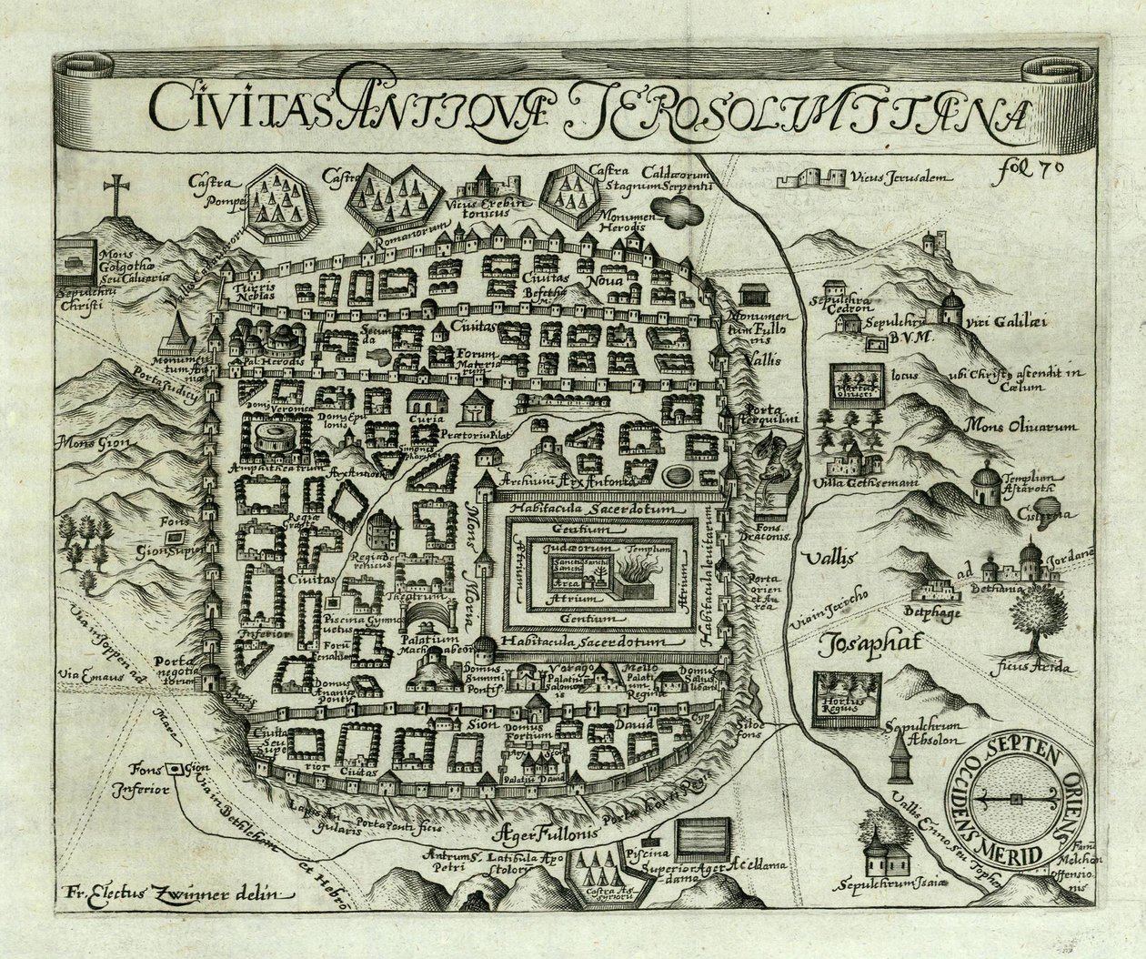 Mapa Jerozolimy, 1661 autorstwa Electus Zwinner