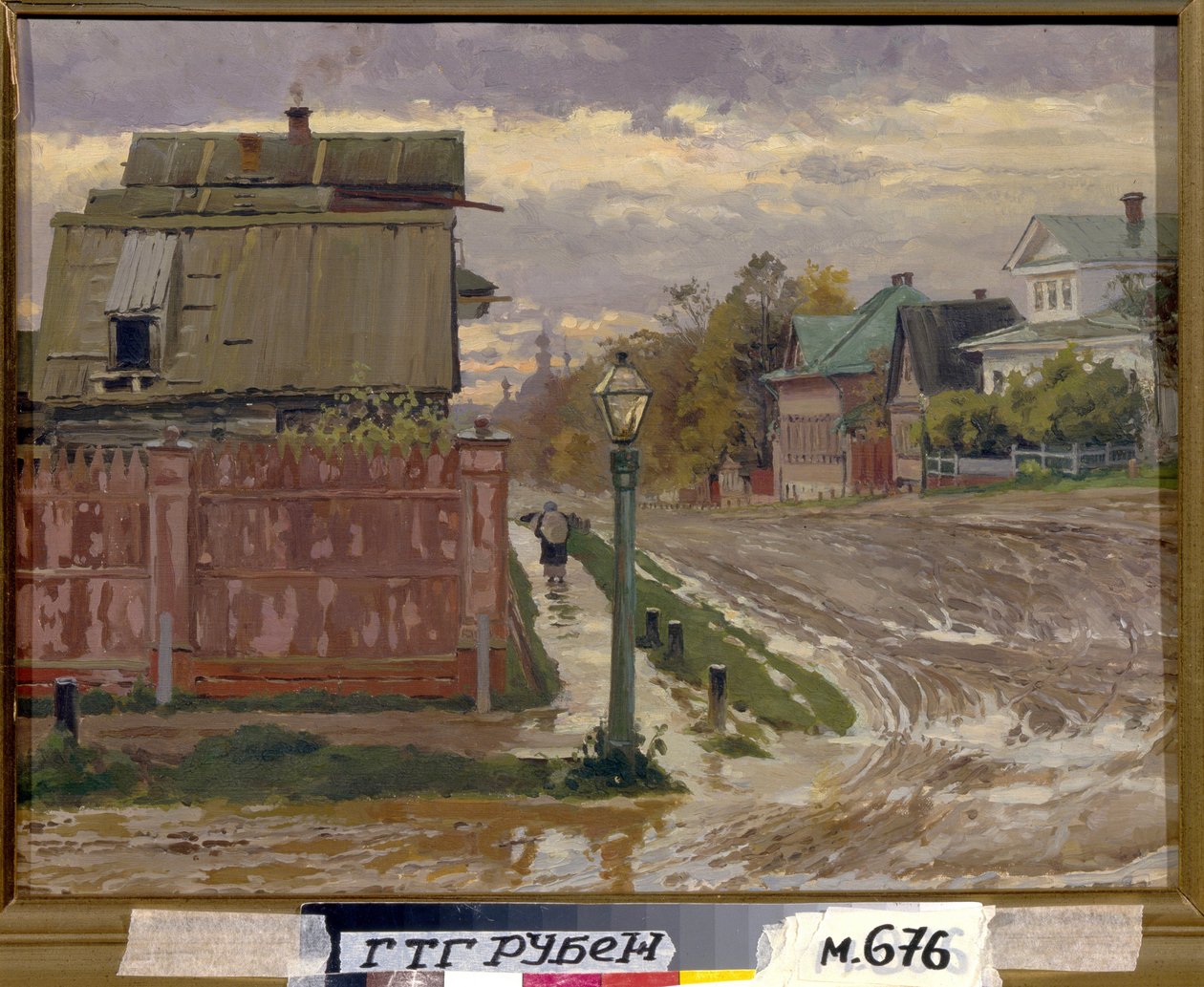 Ulica w Moskwie. (Ulica w Moskwie). Obraz Eleny Dmitryevny Polenova (1850-1898), olej na płótnie. Sztuka rosyjska, koniec XIX wieku. Państwowa Galeria Tretiakowska, Moskwa. autorstwa Elena Polenova