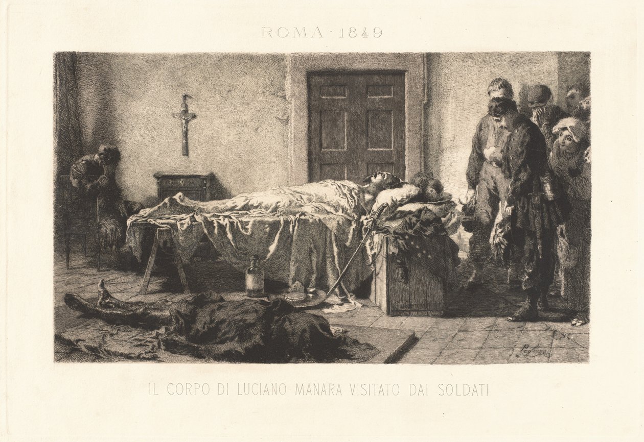Ciało Luciano Manary odwiedzane przez żołnierzy autorstwa Eleuterio Pagliano