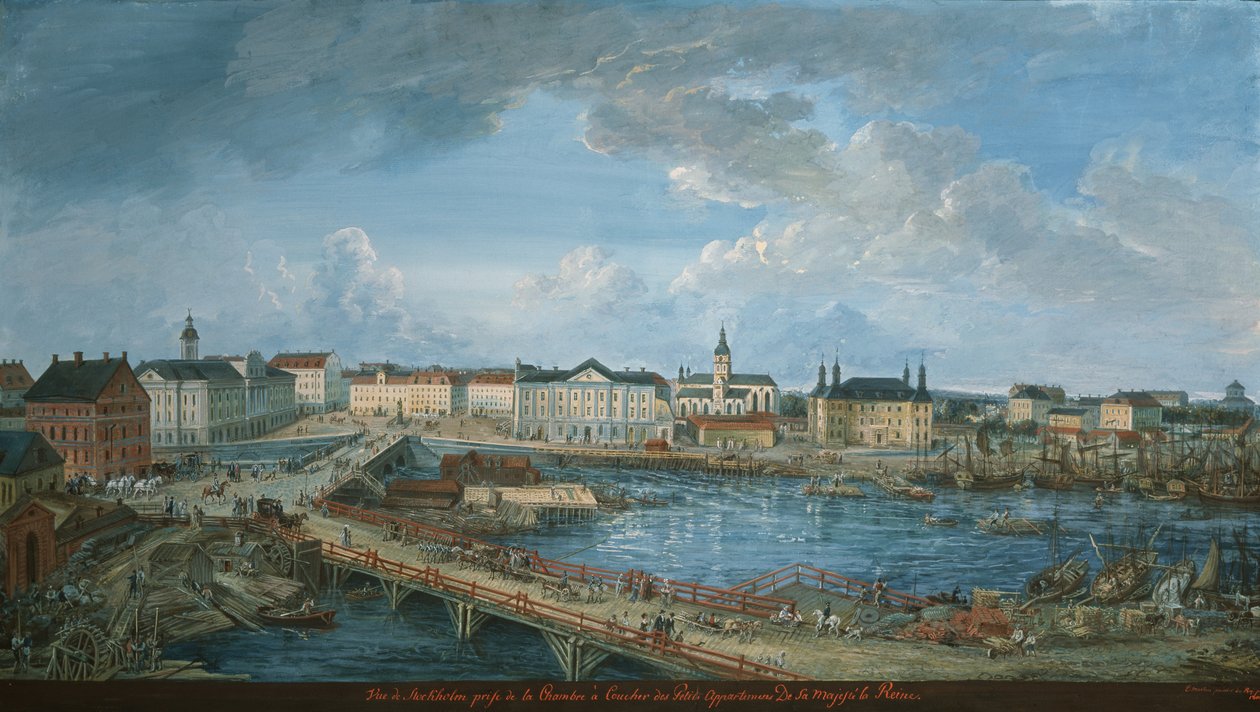 Widok na Sztokholm z Pałacu Królewskiego, 1801 (gwasz na płótnie) autorstwa Elias Martin