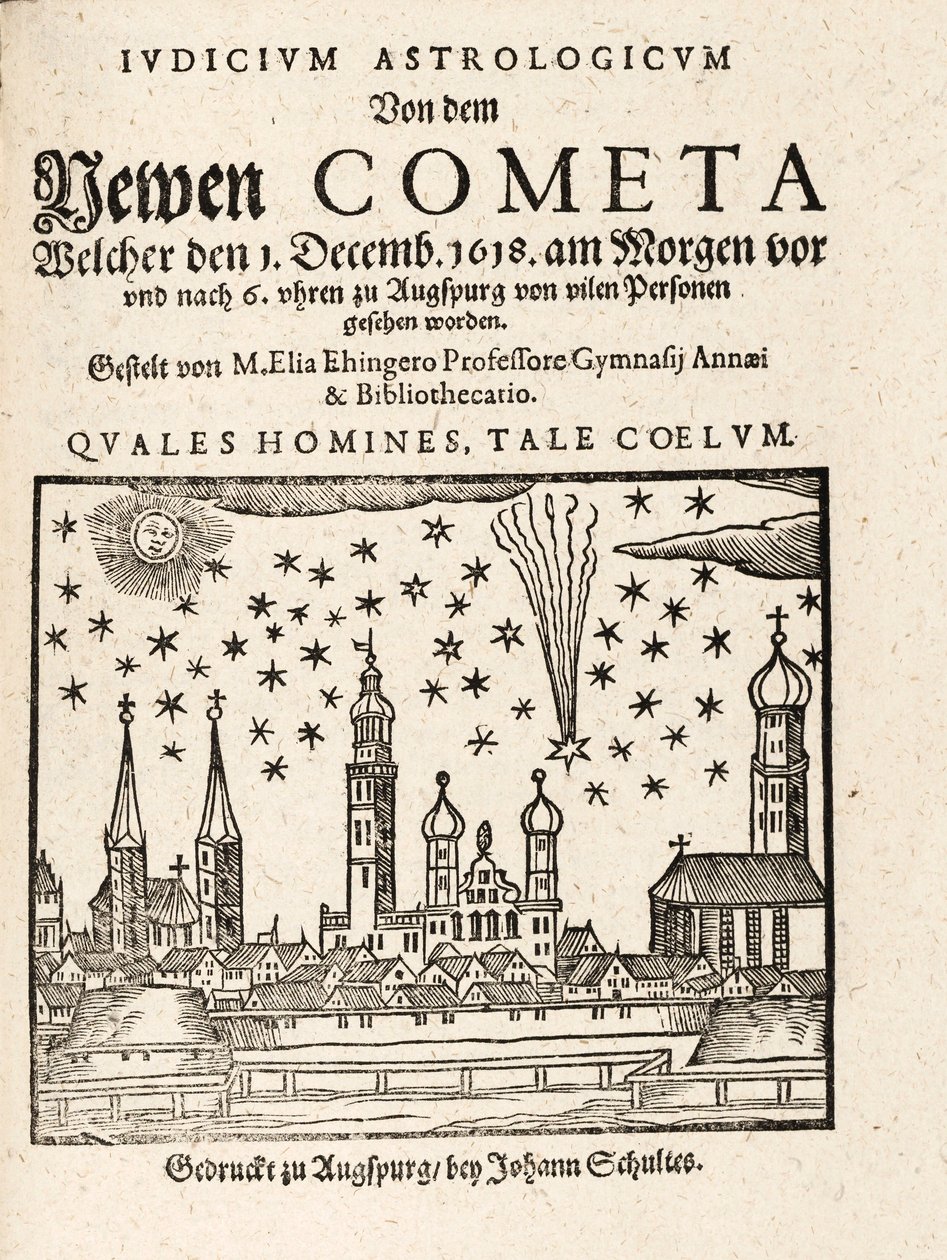 Nowa kometa oglądana z Augspurg, Niemcy w dniu 1 grudnia 1618, wyd. 1618. autorstwa Elias Ehinger 1573 1653.