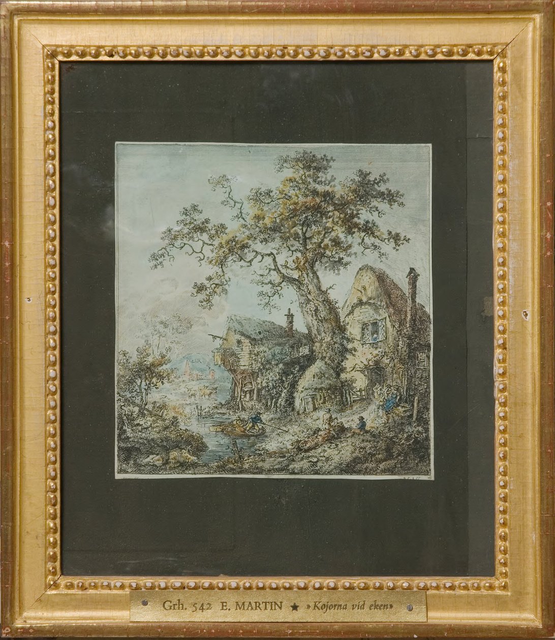 Landschaft mit Bauernhof oder Hütten bei der Eiche autorstwa Elias Martin