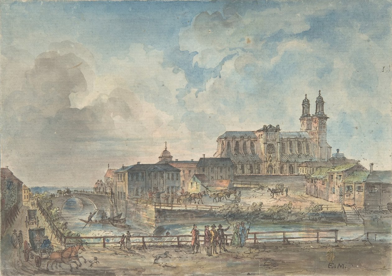 Widok katedry w Uppsali od północy, XVIII-początek XIX wieku. autorstwa Elias Martin