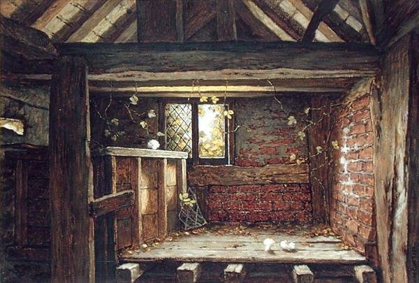 Wśród Rafters, Speke Hall, Liverpool (akwarela na papierze na pokładzie) autorstwa Elias Mollineaux Bancroft
