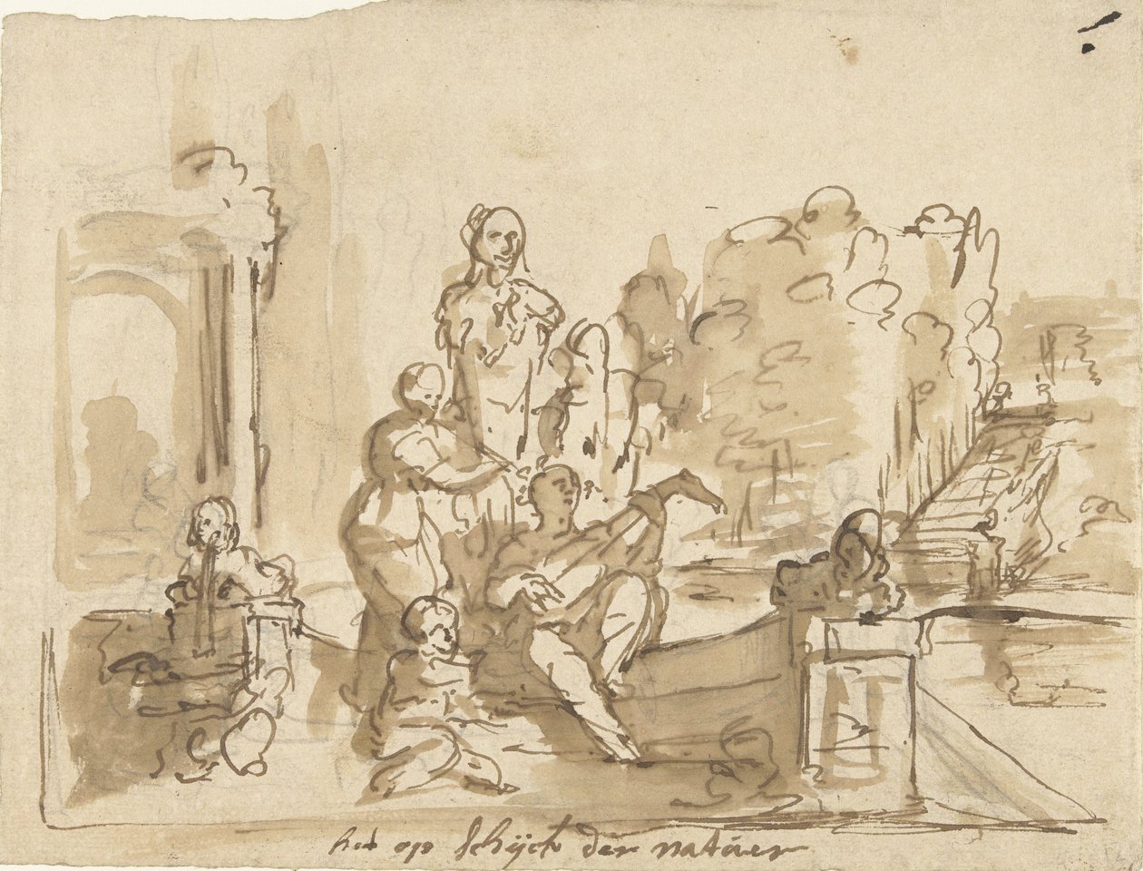 Alegoria z muzykującymi figurami w ogrodzie autorstwa Elias van Nijmegen