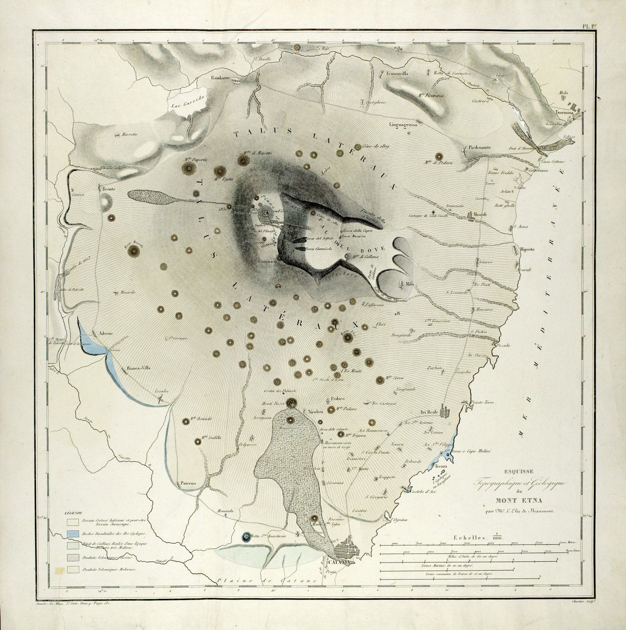 Studium topograficzne i geologiczne Etny (akwatinta) autorstwa Elie de Beaumont