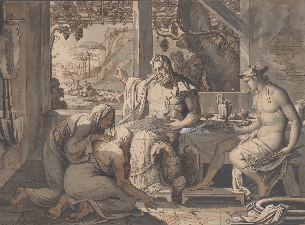 Jowisz i Merkury ujawniają się Filemonowi i Baucisowi, 1809. autorstwa Elie Honore Montagny