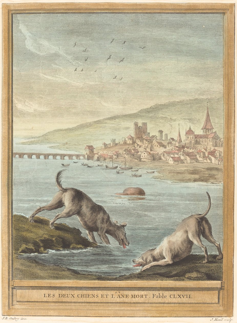 Dwa psy i martwy osioł autorstwa Elie du Mesnil after Jean Baptiste Oudry