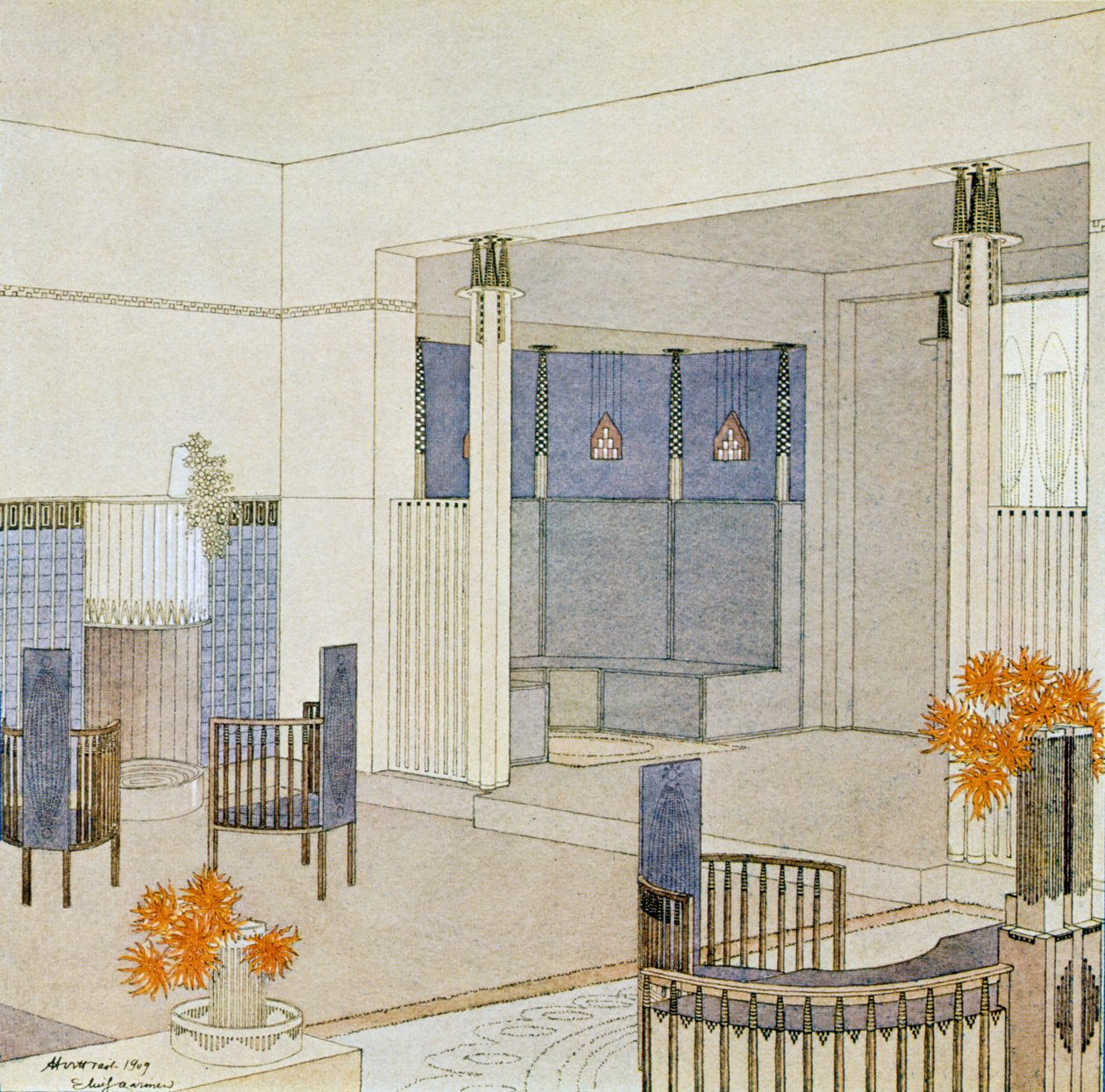 Projekt dla kobiecego salonu, od „Moderne Bauformen” autorstwa Eliel Saarinen