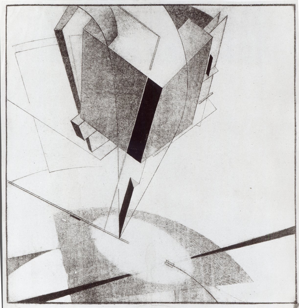 Proun 5 A, 1919 (częściowo ręcznie kolorowana lito) autorstwa Eliezer Markowich Lissitzky
