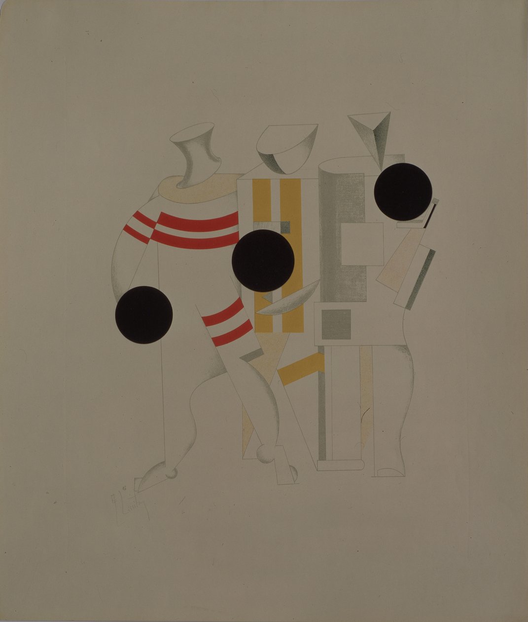 Sportowcy. Figurka do opery Zwycięstwo nad słońcem A. Kruchenycha, 1920-1921 autorstwa Eliezer Markowich Lissitzky