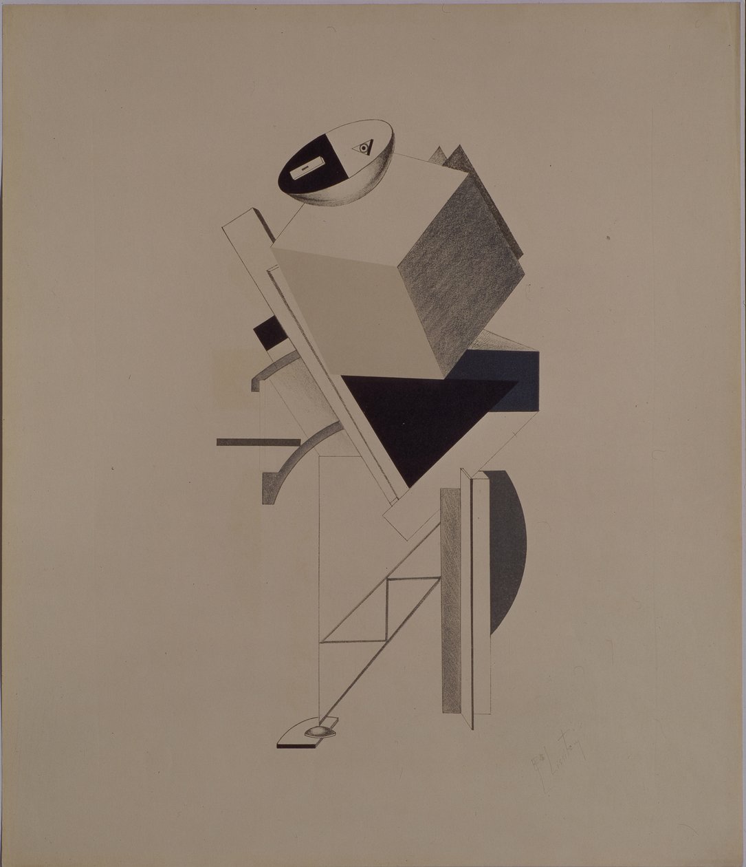 Silny facet. Figurka do opery Zwycięstwo nad słońcem A. Kruchenycha, 1920-1921 autorstwa Eliezer Markowich Lissitzky