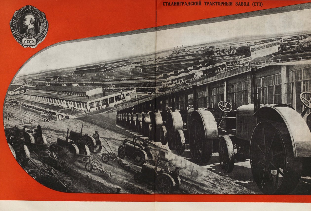 Fabryka Traktorów Stalingrad. Ilustracja z ZSRR buduje socjalizm, 1933. autorstwa Eliezer Markowich Lissitzky