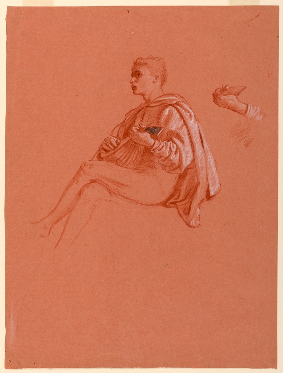 Rysunek, chłopiec grający na lutni, 1871-72 autorstwa Elihu Vedder