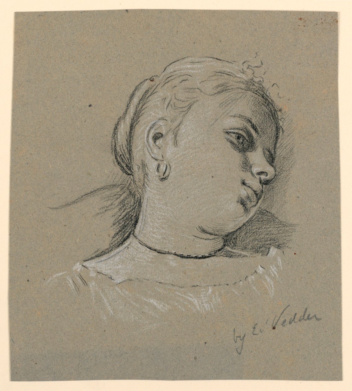 Rysunek, Głowa włoskiej dziewczynki, ok. 1885 r. autorstwa Elihu Vedder