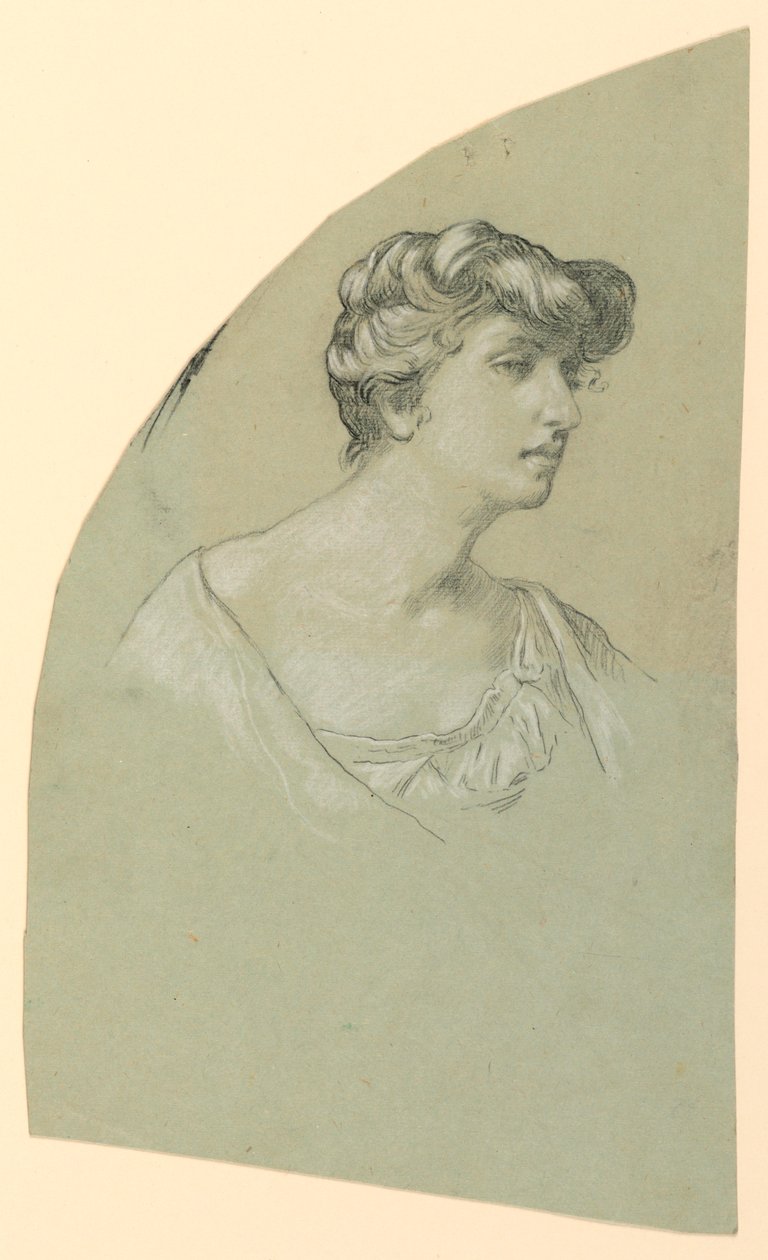 Rysunek, szkic portretowy młodej kobiety, ok. 1885 r. autorstwa Elihu Vedder