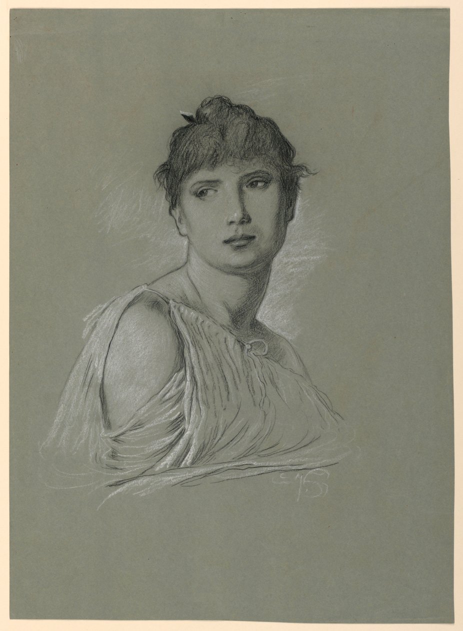 Rysunek, szkic portretowy młodej kobiety, ok. 1885 r. autorstwa Elihu Vedder