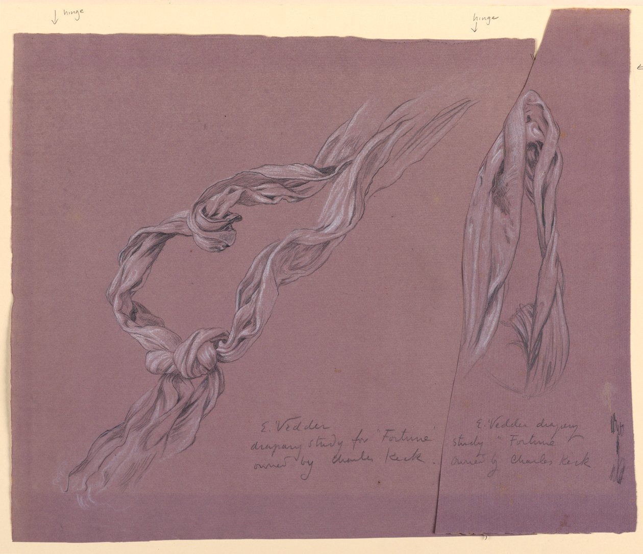 Rysunek, studium draperii dla postaci "Fortuny", ok. 1877 r. autorstwa Elihu Vedder