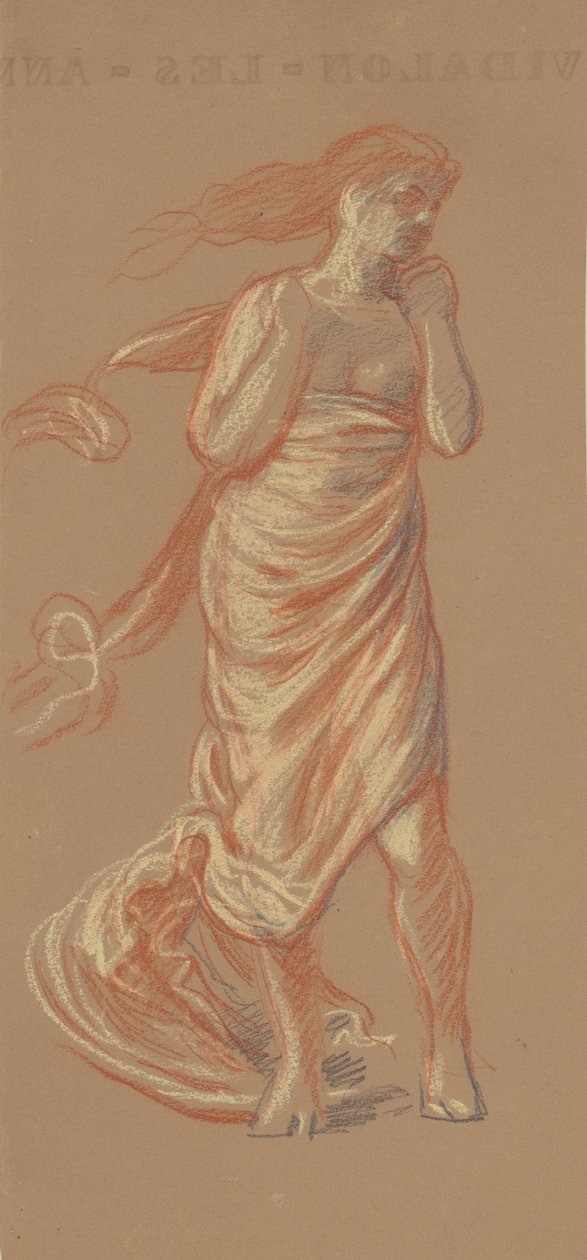 Stojąca drapowana figura kobieca, ok. 1872-77 (kredka na tkanym papierze) autorstwa Elihu Vedder