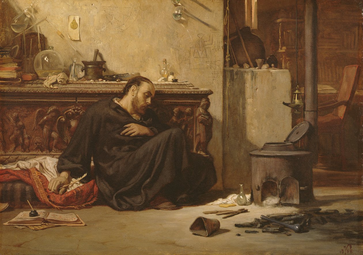 Martwy Alchemik, c.1868 autorstwa Elihu Vedder