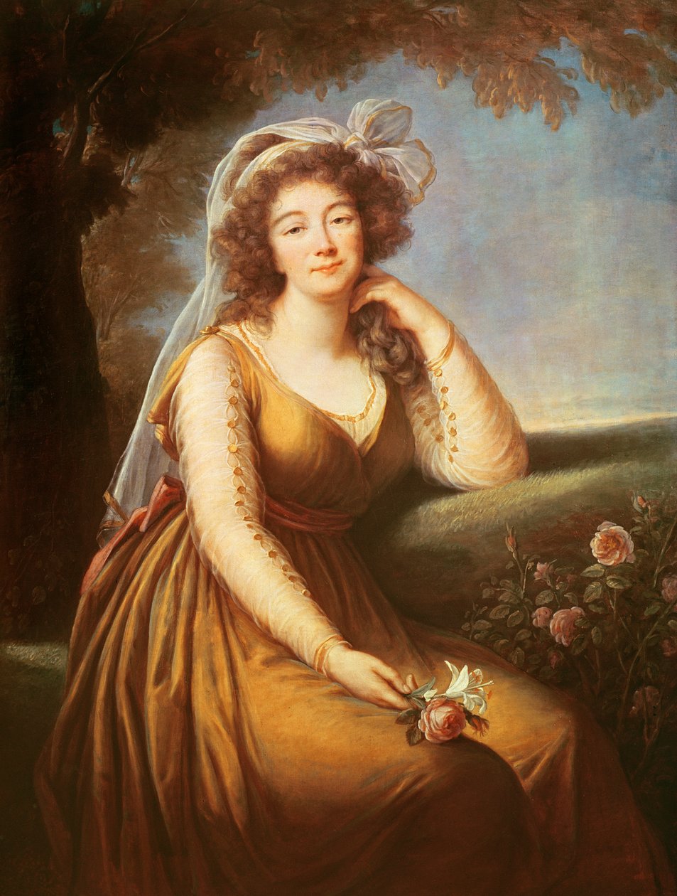 Hrabina Barry trzymająca różę autorstwa Elisabeth Louise Vigee Lebrun