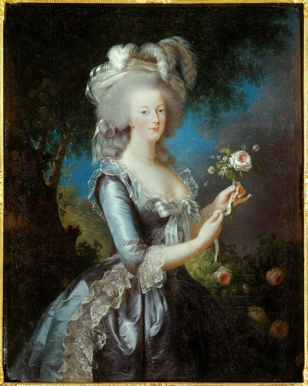 Różany portret Marii Antoniny z Lotaryngii Habsburga autorstwa Elisabeth Louise Vigee Lebrun