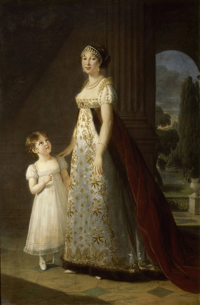 Portret Karoliny Bonaparte 1782-1839, królowej Neapolu i Sycylii, z córką Letizią, 1807 autorstwa Elisabeth Louise Vigee Lebrun