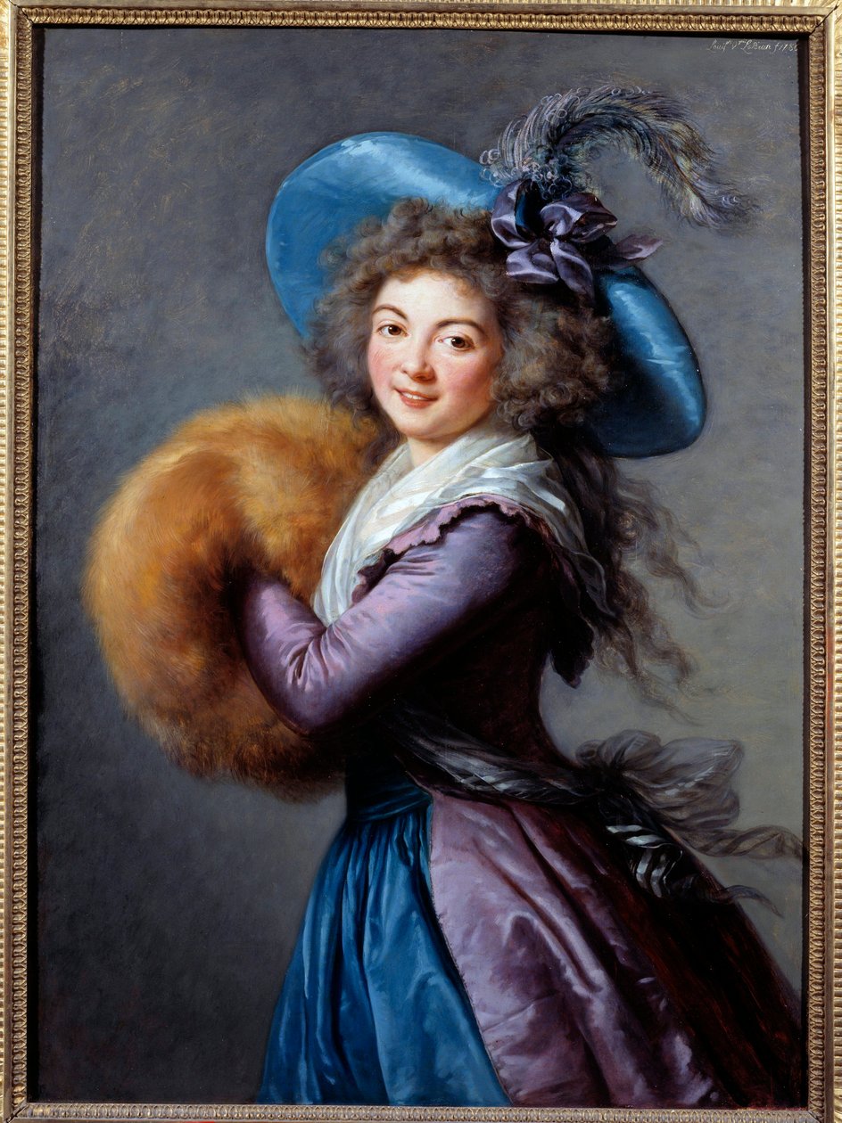 Portret Madame Mole Reymond (1759-1833), aktorki włoskiej komedii. Ma na sobie kapelusz z piórami i rękaw. Obraz Marie Elisabeth Louise Vigee Le brun (ou Vigee-Lebrun ou Vigee Lebrun) (1755-1842) 1786 Nd. 1,04x0,76 m - Portret o autorstwa Elisabeth Louise Vigee Lebrun