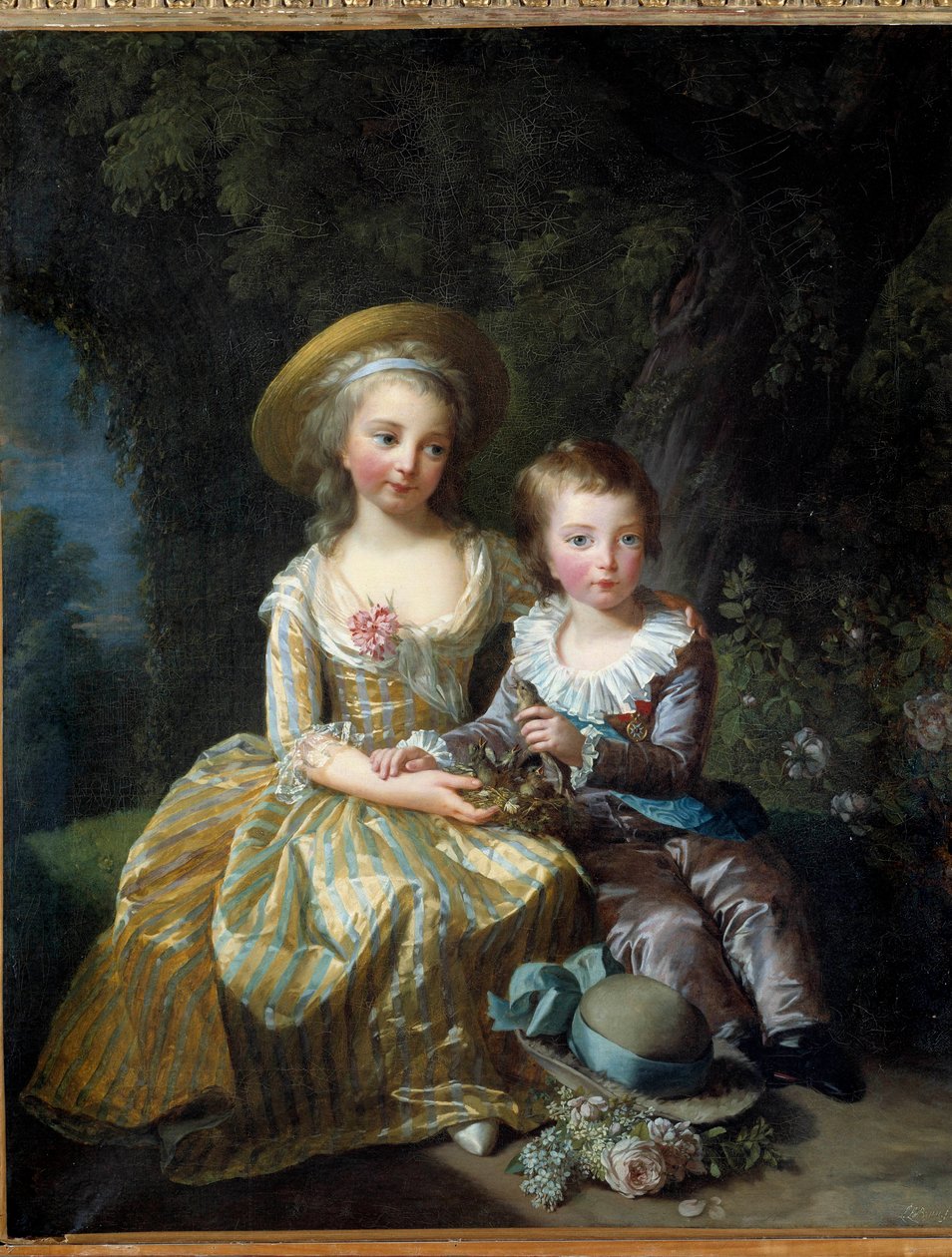 Portret Marie Therese Charlotte z Francji, Madame Royale, przyszłej księżnej Angouleme (1778-1851) i delfina Louisa Josepha Xaviera z Francji (1781-1789) Oboje dzieci Marii Antoniny i Ludwika XVI. Obraz Marie Elisabeth Louise Vigee Le bru autorstwa Elisabeth Louise Vigee Lebrun