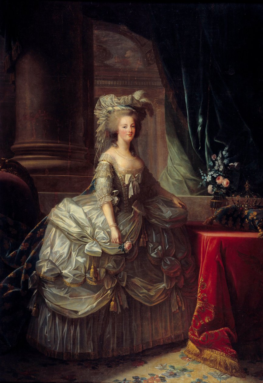 Portret królowej Marii Antoniny (1755 - 1793). Obraz Marie Elisabeth Louise Vigee Le brun (lub Vigee-Lebrun lub Vigee Lebrun) (1755-1842). 19 wiek. Olej na płótnie. Wymiary: 2,76 x 1,93m. - Pełnowymiarowy portret królowej Marii Antoniny (1755-1793). autorstwa Elisabeth Louise Vigee Lebrun