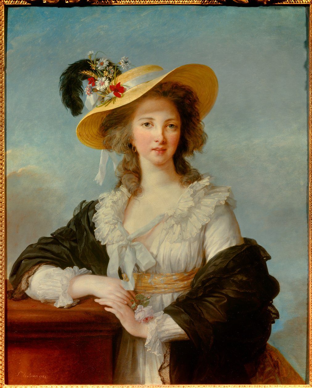 Portret Yolande Gabrielle Martine de Polastron, księżnej Polignac (1749-1793) z obrazem Słomkowego Kapelusza autorstwa Marie Elisabeth Louise Vigee Le brun (lub Vigee-Lebrun lub Vigee Lebrun) (1755-1842) 1782 Nd. 0,92x0,73 m - Portret księżnej - Portret autorstwa Elisabeth Louise Vigee Lebrun